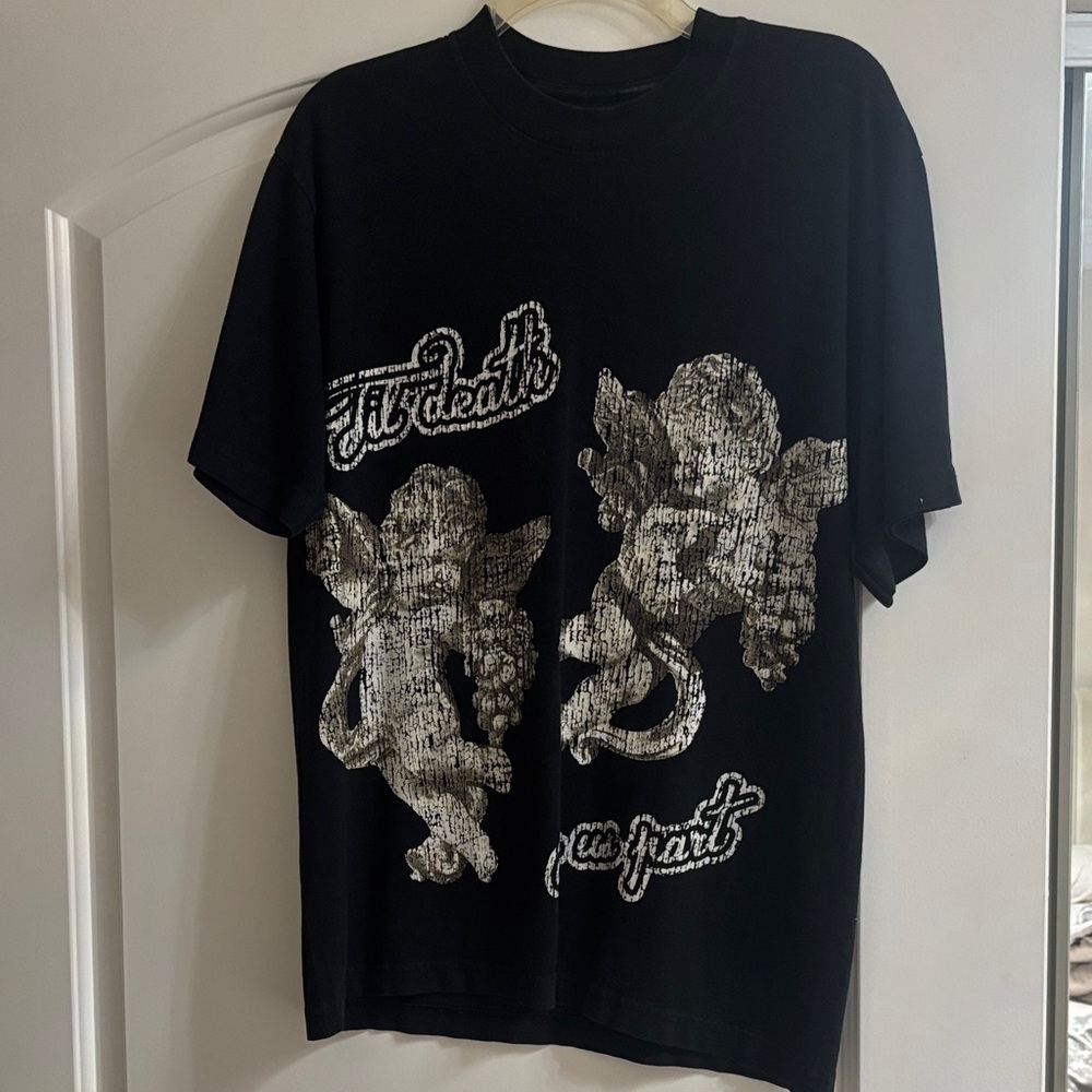 Black Graphic T-Shirt with Cherub Design